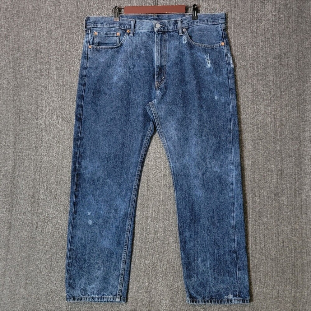 Levis Jeans Mens 40x29* Blue Acid Wash 505 Regular Fit Straight Leg Distressed